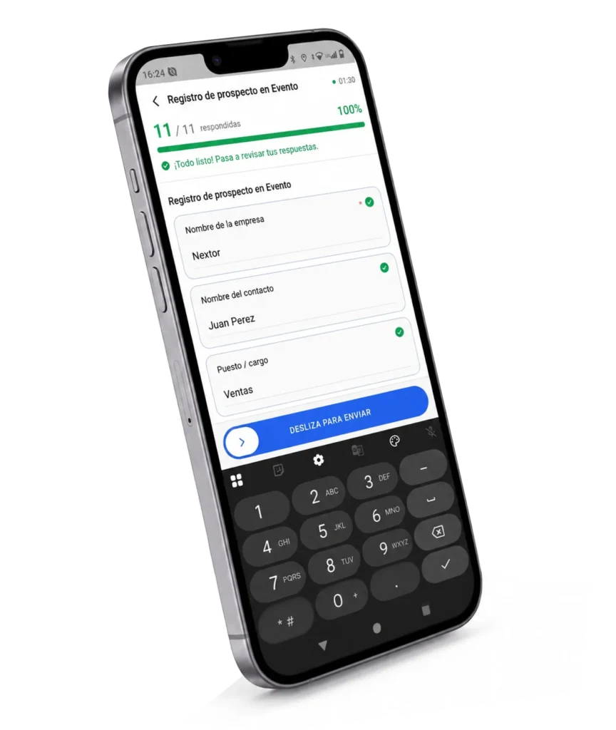 App de Nextor Móvil mostrando formas de los colaboradores en campo