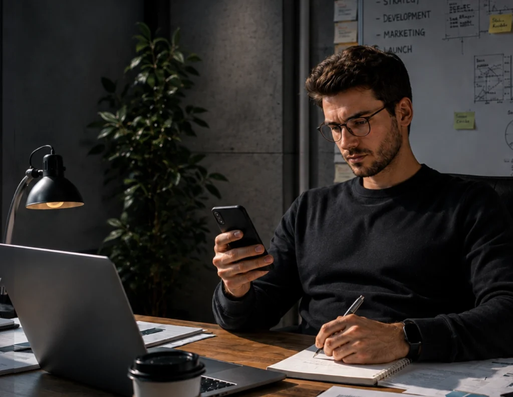 Persona administrando las líneas de su empresa desde el app de Nextor Móvil