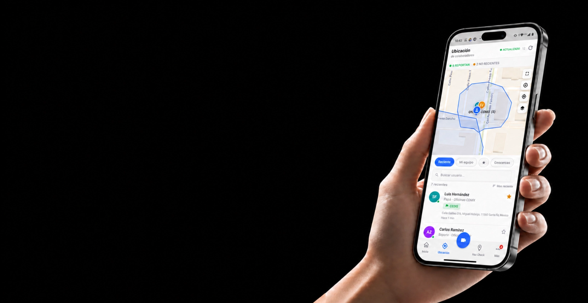 Geocercas de Nextor Móvil: zonas dibujadas en el mapa de la app